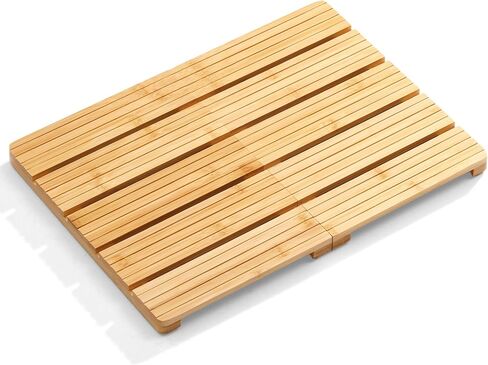Foldable Bamboo Bath Mat for Shower, 19.68" x 14.17" in Non-Slip Wood Bathroom Rug, Quick-Dry Waterproof Carpet for Indoor Outdoor Use by Sink, Tub, Pool in Saudi Arabia