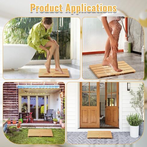 Foldable Bamboo Bath Mat for Shower, 19.68" x 14.17" in Non-Slip Wood Bathroom Rug, Quick-Dry Waterproof Carpet for Indoor Outdoor Use by Sink, Tub, Pool in Saudi Arabia