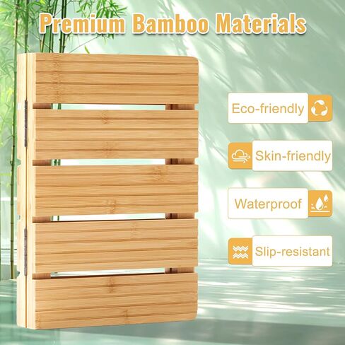 Foldable Bamboo Bath Mat for Shower, 19.68" x 14.17" in Non-Slip Wood Bathroom Rug, Quick-Dry Waterproof Carpet for Indoor Outdoor Use by Sink, Tub, Pool in Saudi Arabia