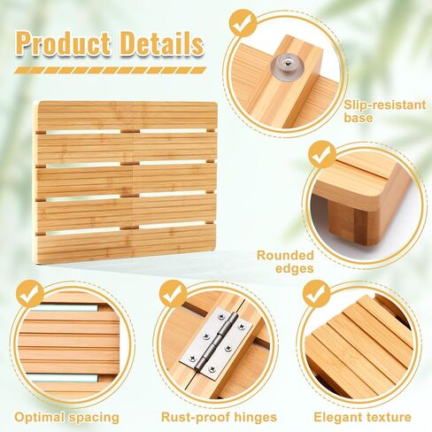 Foldable Bamboo Bath Mat for Shower, 19.68" x 14.17" in Non-Slip Wood Bathroom Rug, Quick-Dry Waterproof Carpet for Indoor Outdoor Use by Sink, Tub, Pool in Saudi Arabia