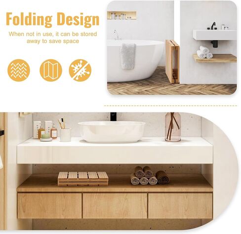 Foldable Bamboo Bath Mat for Shower, 19.68" x 14.17" in Non-Slip Wood Bathroom Rug, Quick-Dry Waterproof Carpet for Indoor Outdoor Use by Sink, Tub, Pool in Saudi Arabia