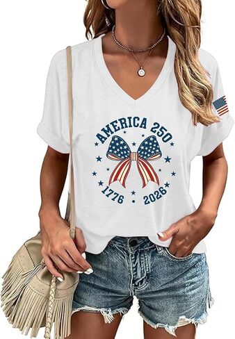 AMWIPE USA Shirts for Women American Flag Shirt 250 Anniversary Patriotic T-Shirts 4th of July Outfits Graphic Casual Tee Top in Kuwait