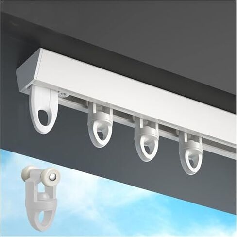 Ultra-Thin Aluminum Alloy Sliding Curtain Track System - 16.4ft (5m) Ceiling Mount Room Divider Rod - Seamless Privacy Partition for Home or Office - White in Kuwait
