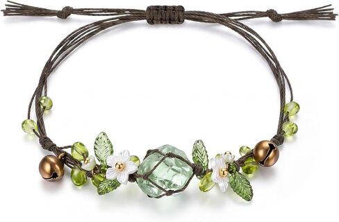 Green Fluorite Macrame Bracelet with Jewelry Box, Handmade Boho Floral Crystal Bracelet with Natural Raw Fluorite, Adjustable Spiritual Healing Jewelry for Women Nature-Inspired Meditation in Saudi Arabia