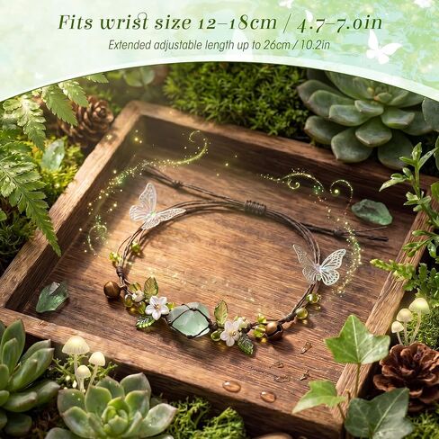 Green Fluorite Macrame Bracelet with Jewelry Box, Handmade Boho Floral Crystal Bracelet with Natural Raw Fluorite, Adjustable Spiritual Healing Jewelry for Women Nature-Inspired Meditation in Saudi Arabia