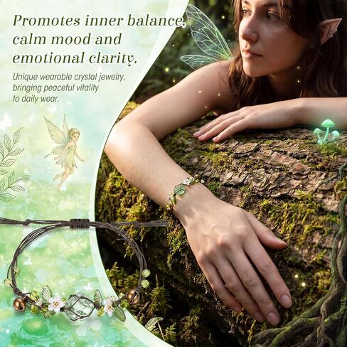 Green Fluorite Macrame Bracelet with Jewelry Box, Handmade Boho Floral Crystal Bracelet with Natural Raw Fluorite, Adjustable Spiritual Healing Jewelry for Women Nature-Inspired Meditation in Saudi Arabia