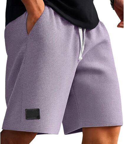 Men's Drawstring Lounge Shorts Waffle Texture Athletic Gym Soft Lightweight Quick Dry Casual Beach Short with Pockets in Saudi Arabia