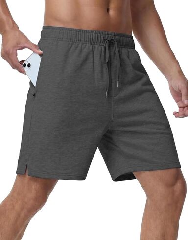 JWM Mens Lounge Sweat Shorts with Zipper Pockets - 7" Cotton Terry Elastic Waist SweatShorts Workout Athletic Gym Sweatpant in Kuwait