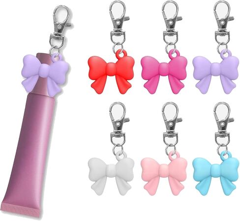 SHANPIN 6PCS Silicone Bow Lipstick Holder Keychain | Multi-Functional Clip for Lip Gloss, Keys & Rings | Leak-Proof Cap Cover in 6 Colors in Saudi Arabia