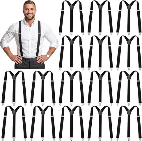 Tebery 16 Pcs Black Suspenders for Men, Heavy Duty Adjustable Y-Back Suspender with Clips, Individually Wrapped Elastic Suspenders Suit Accessory for Dress Pants for Work Casual Formal Occasions in Kuwait