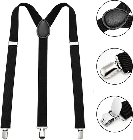 Tebery 16 Pcs Black Suspenders for Men, Heavy Duty Adjustable Y-Back Suspender with Clips, Individually Wrapped Elastic Suspenders Suit Accessory for Dress Pants for Work Casual Formal Occasions in Kuwait