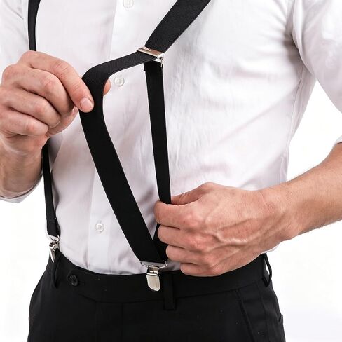 Tebery 16 Pcs Black Suspenders for Men, Heavy Duty Adjustable Y-Back Suspender with Clips, Individually Wrapped Elastic Suspenders Suit Accessory for Dress Pants for Work Casual Formal Occasions in Kuwait