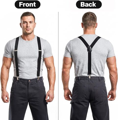 Tebery 16 Pcs Black Suspenders for Men, Heavy Duty Adjustable Y-Back Suspender with Clips, Individually Wrapped Elastic Suspenders Suit Accessory for Dress Pants for Work Casual Formal Occasions in Kuwait