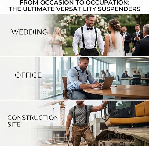 Tebery 16 Pcs Black Suspenders for Men, Heavy Duty Adjustable Y-Back Suspender with Clips, Individually Wrapped Elastic Suspenders Suit Accessory for Dress Pants for Work Casual Formal Occasions in Kuwait