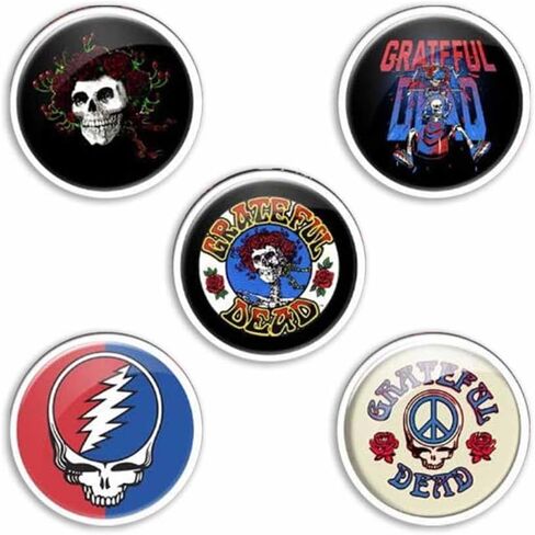 Grateful Dead Skeleton & Rose Badge Set (Pack of 5) (One Size) (Multicoloured) in Kuwait
