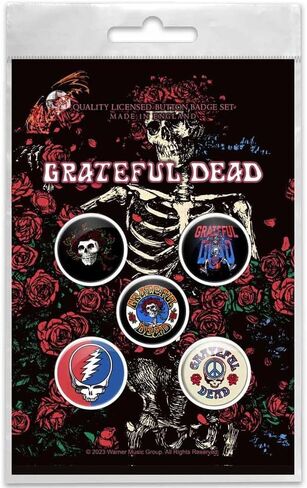 Grateful Dead Skeleton & Rose Badge Set (Pack of 5) (One Size) (Multicoloured) in Kuwait