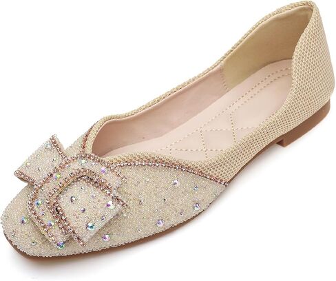 Women's Square Head Flat Shoes Fashion Glittering Rhinestone Bride Wedding Dress Shoes Comfortable Non Slip Slip on Walking Shoes in Saudi Arabia
