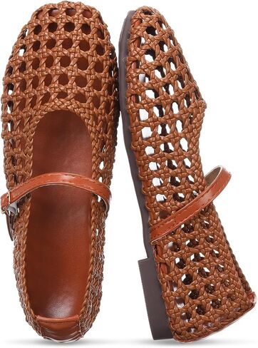 Women Woven Ballet Mary Jane Flats Mesh Ballerina Flats Dressy Comfortable Ballet Shoes Buckle Strap Square Toe Work in Saudi Arabia