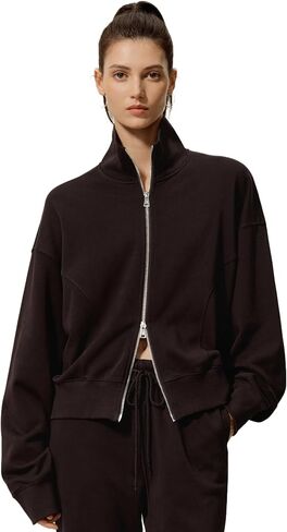 LilySilk Women Silk Terry Sweatshirt Ladies Zip-up Light Jacket with Stand Collar and Drop Shoulder for Casual or Sports in Kuwait