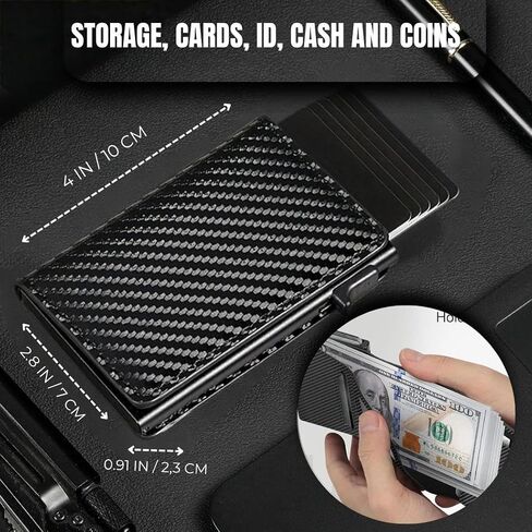 Mens Wallet Card Holder • RFID Blocking, Magnetic Flip , Pop-Up Aluminum Case, Front Pocket, Microfiber | 8-10 Cards | ID Window-Cash Slot | Black, Minimalist, Gift Box Billetera/Cartera para Hombre in Saudi Arabia