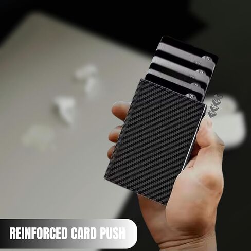 Mens Wallet Card Holder • RFID Blocking, Magnetic Flip , Pop-Up Aluminum Case, Front Pocket, Microfiber | 8-10 Cards | ID Window-Cash Slot | Black, Minimalist, Gift Box Billetera/Cartera para Hombre in Saudi Arabia