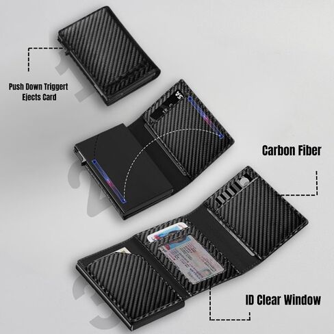 Mens Wallet Card Holder • RFID Blocking, Magnetic Flip , Pop-Up Aluminum Case, Front Pocket, Microfiber | 8-10 Cards | ID Window-Cash Slot | Black, Minimalist, Gift Box Billetera/Cartera para Hombre in Saudi Arabia