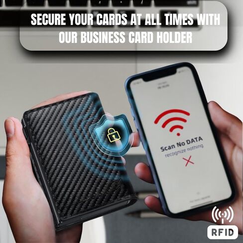Mens Wallet Card Holder • RFID Blocking, Magnetic Flip , Pop-Up Aluminum Case, Front Pocket, Microfiber | 8-10 Cards | ID Window-Cash Slot | Black, Minimalist, Gift Box Billetera/Cartera para Hombre in Saudi Arabia