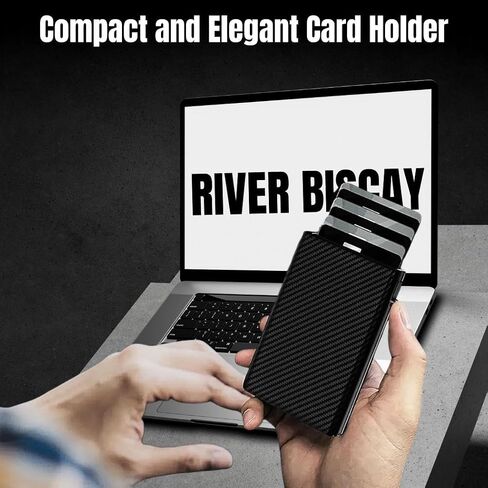 Mens Wallet Card Holder • RFID Blocking, Magnetic Flip , Pop-Up Aluminum Case, Front Pocket, Microfiber | 8-10 Cards | ID Window-Cash Slot | Black, Minimalist, Gift Box Billetera/Cartera para Hombre in Saudi Arabia