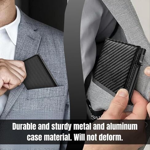 Mens Wallet Card Holder • RFID Blocking, Magnetic Flip , Pop-Up Aluminum Case, Front Pocket, Microfiber | 8-10 Cards | ID Window-Cash Slot | Black, Minimalist, Gift Box Billetera/Cartera para Hombre in Saudi Arabia