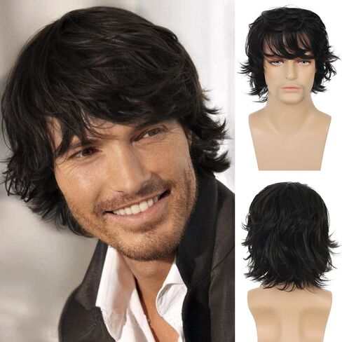 Mens Blonde Wig Short Layered Natural Fluffy Wig Synthetic Heat Resistant Halloween Cosplay Hair Wig in Saudi Arabia