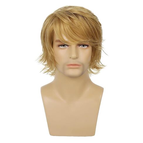 Mens Blonde Wig Short Layered Natural Fluffy Wig Synthetic Heat Resistant Halloween Cosplay Hair Wig in Saudi Arabia