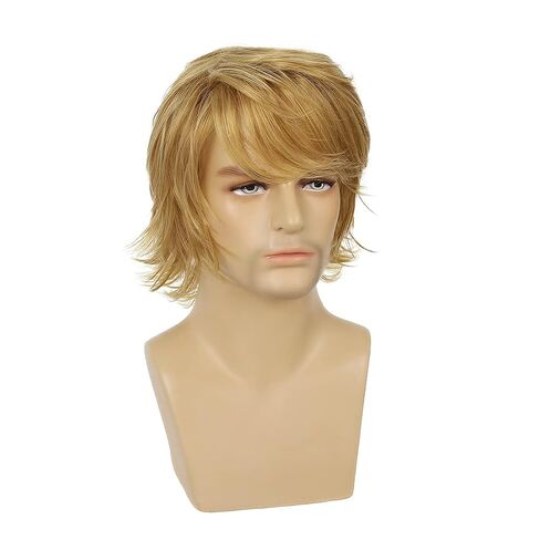 Mens Blonde Wig Short Layered Natural Fluffy Wig Synthetic Heat Resistant Halloween Cosplay Hair Wig in Saudi Arabia
