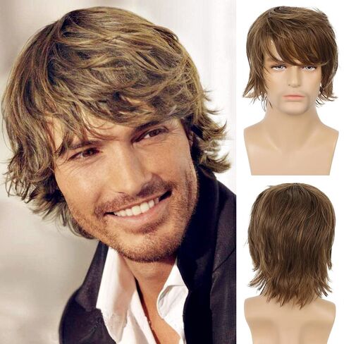 Mens Blonde Wig Short Layered Natural Fluffy Wig Synthetic Heat Resistant Halloween Cosplay Hair Wig in Saudi Arabia