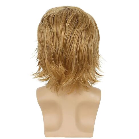 Mens Blonde Wig Short Layered Natural Fluffy Wig Synthetic Heat Resistant Halloween Cosplay Hair Wig in Saudi Arabia