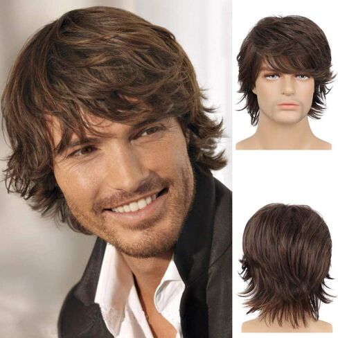 Mens Blonde Wig Short Layered Natural Fluffy Wig Synthetic Heat Resistant Halloween Cosplay Hair Wig in Saudi Arabia