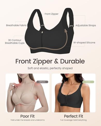 Gailife Zip Front Closure Wireless Bras for Women No Underwire Compression Support Adjustable Straps Everyday Comfort Bra in Saudi Arabia