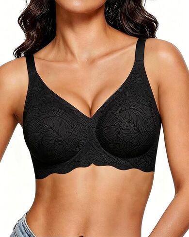 Wireless Push Up Bra for Women, Full Coverage V Neck | Floral embossed design, seamless jelly fabric, no underwire structure, soft stretch comfort fit for everyday wear in Saudi Arabia