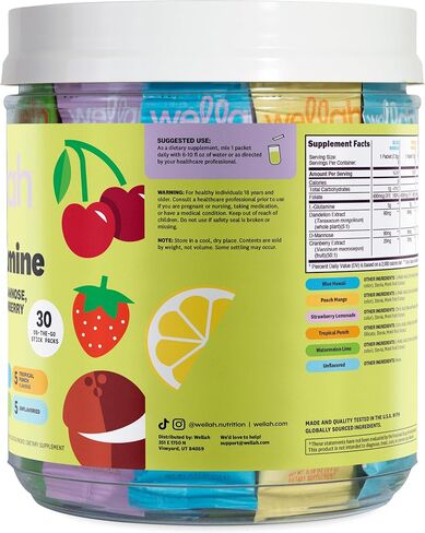 Wellah L-Glutamine for Women (Variety Pack) 30 Stick Packs - 5g L-Glutamine Per Serving, 6 Flavors, to-Go Packets in Kuwait
