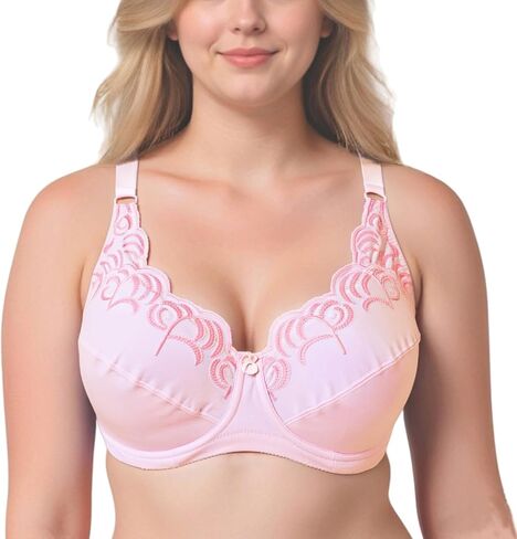 حمالة صدر نسائية مقاس كبير بتغطية كاملة غير مبطنة وتطريز من القطن in Kuwait