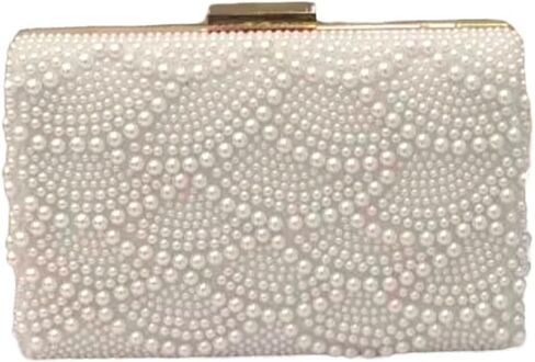 Women's Pearl Beaded Glitter Handbag Elegant Evening Wedding Party Bridal Clutch Purse (Wave) in Saudi Arabia