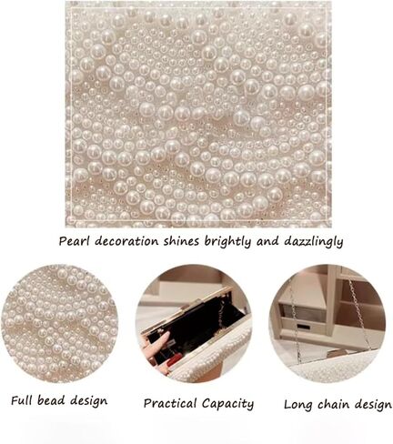 Women's Pearl Beaded Glitter Handbag Elegant Evening Wedding Party Bridal Clutch Purse (Wave) in Saudi Arabia