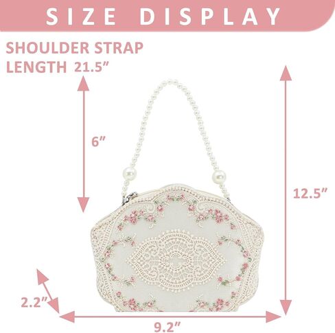Clutch Purses for Women, Lace Embroidery Evening Bag, Pearl Handles, Handbags for Wedding, Prom, Parties, Travel(White) in Saudi Arabia
