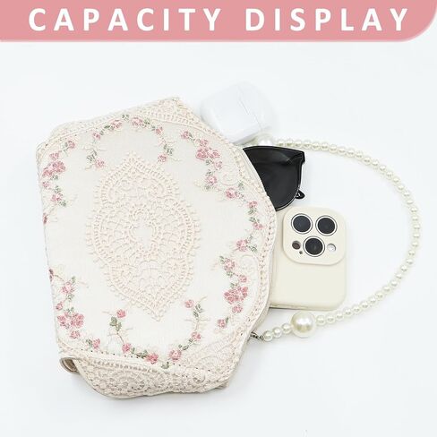 Clutch Purses for Women, Lace Embroidery Evening Bag, Pearl Handles, Handbags for Wedding, Prom, Parties, Travel(White) in Saudi Arabia