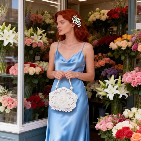 Clutch Purses for Women, Lace Embroidery Evening Bag, Pearl Handles, Handbags for Wedding, Prom, Parties, Travel(White) in Saudi Arabia