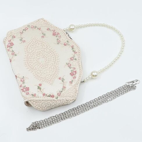 Clutch Purses for Women, Lace Embroidery Evening Bag, Pearl Handles, Handbags for Wedding, Prom, Parties, Travel(White) in Saudi Arabia