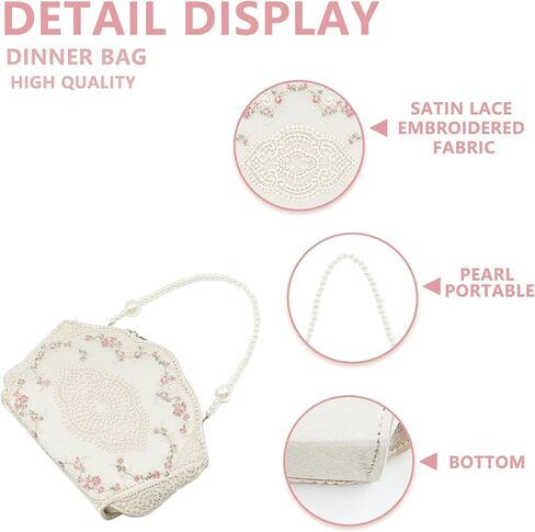 Clutch Purses for Women, Lace Embroidery Evening Bag, Pearl Handles, Handbags for Wedding, Prom, Parties, Travel(White) in Saudi Arabia