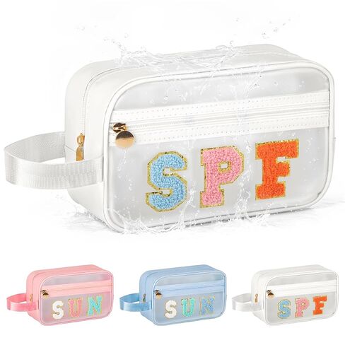 Clear Sunscreen Bags For Beach Pool With Handle, Waterproof Personalized Sun Bag Travel Toiletry Makeup Bag,Travel Beach Pool Summer Essentials SPF Bag For Women Girls( in Saudi Arabia