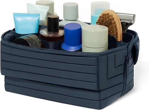 Travel Makeup Bag, Large Capacity Fold Down Cosmetic Bag for Women, Waterproof PU Leather, Pull Open Toiletry Bag with Compartments, for Skincare, Brushes & Travel Essentials (Brown) in Saudi Arabia
