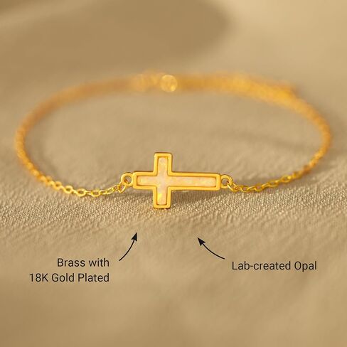 STORYJEWELLERY Teacher Gifts for Women, Teacher Bracelets for Women, Christian Teachers Jewelry, Thank You & End of Year Appreciation Gifts for Teachers, Cross Bracelet with Lab Grown Opal in Kuwait