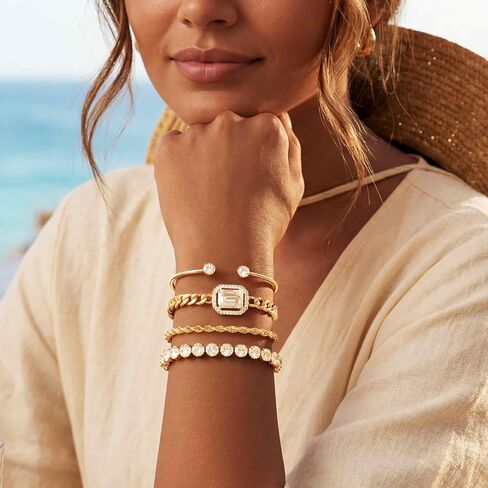 GORTIN Gold Bracelets for Women Gold Plated Bracelets Stack Trend Rhinestones Bangle Cuban Link Bracelets Jewelry for Women in Kuwait